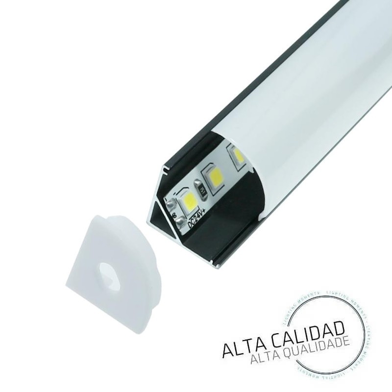 Perfil de aluminio esquinero para tira LED con difusor - 4 grapas